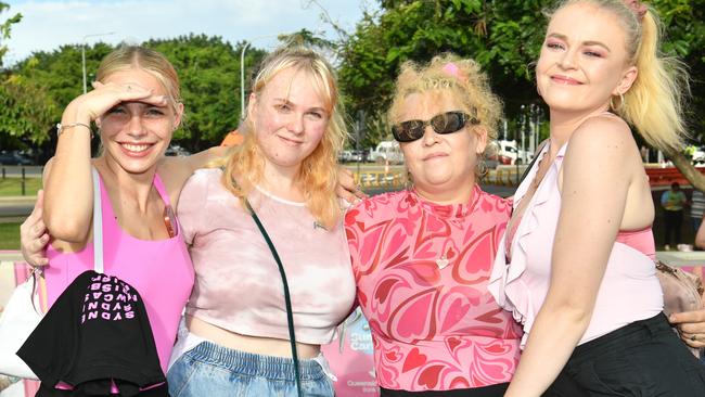 Socials at Pink convert at Townsville's Quensland Country Bank Stadium. Niiska Loveridge with Jasmine, Rachelle and Ashleigh Sticher. Picture: Evan Morgan