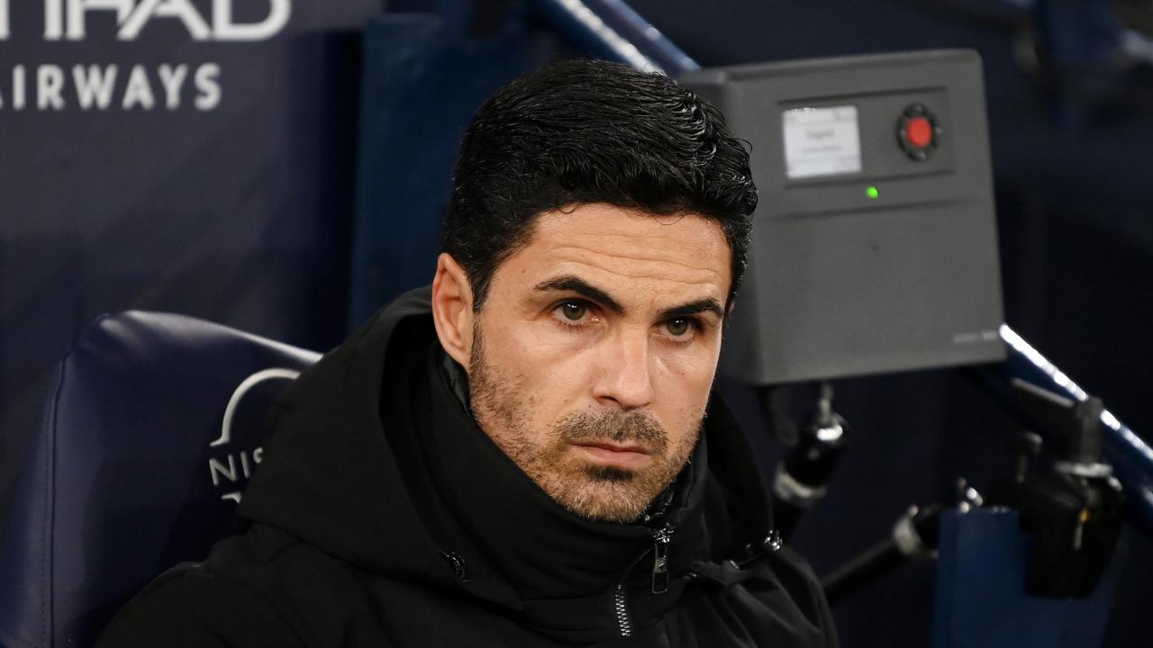 MANCHESTER, ENGLAND - JANUARY 27: Mikel Arteta, Manager of Arsenal, looks on prior to the Emirates FA Cup Fourth Round match between Manchester City and Arsenal at Etihad Stadium on January 27, 2023 in Manchester, England. (Photo by Michael Regan/Getty Images)