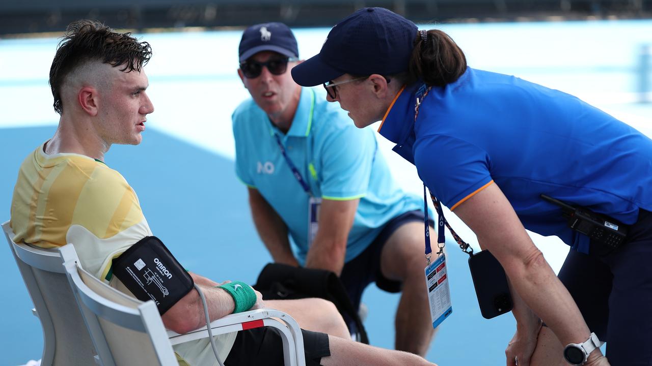 Draper received medical attention during the match and later explained the stress had got to him. Picture: Julian Finney/Getty Images