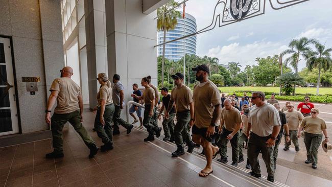 More than 40 Corrections officers and United Workers Union staff marched into the NT Parliament House on Tuesday February 11, 2025. Picture: Pema Tamang Pakhrin