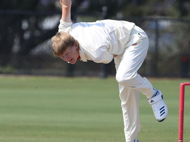 Feb 8 2020Premier Cricket: Ringwood v Footscray.Footscray bowler Max Birthisel 16 years old  in his first game.Picture: Stuart Milligan