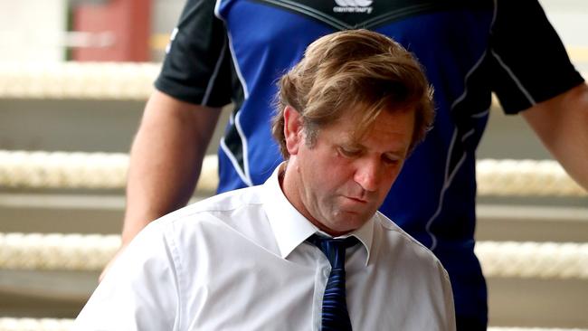 Coach Des Hasler walks down the back stairs after the loss in the round 4 NRL game between the Manly Sea Eagles and the Canterbury Bankstown Bulldogs at Lootoland, Brookvale. Picture: Gregg Porteous