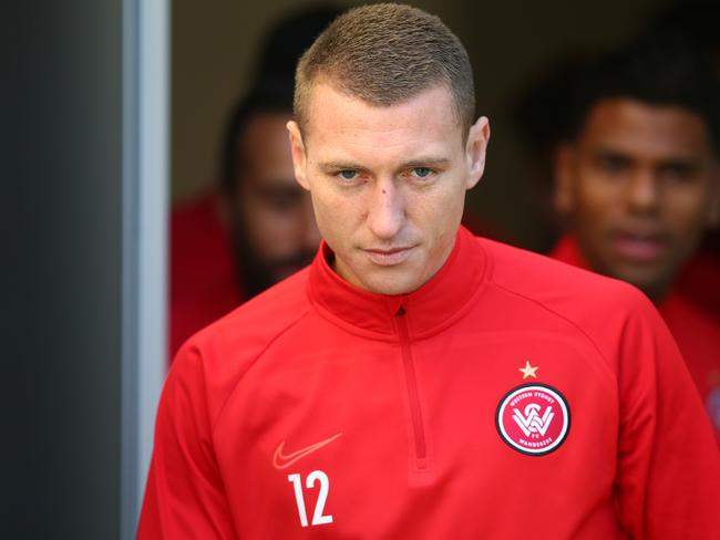 SYDNEY, AUSTRALIA - JULY 19: Mitchell Duke of the Wanderers takes to the field during a Western Sydney Wanderers training session at Bankwest Stadium on July 19, 2019 in Sydney, Australia. (Photo by Jason McCawley/Getty Images)