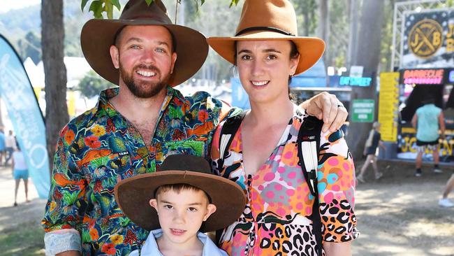 Adam, Leon, 7, and Hailey Winney at the Gympie Muster. Picture: Patrick Woods.