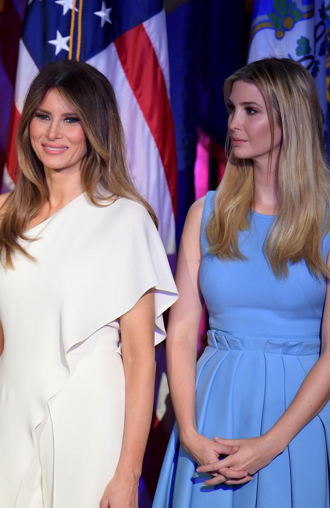 The book claims there is a competitive relationship between First Lady Melania Trump (left) and her ambitious stepdaughter Ivanka who she calls ‘Princess’. Picture: Jim Watson/AFP