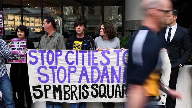 Anti-Adani activists protest in Brisbane. Picture: AAP.