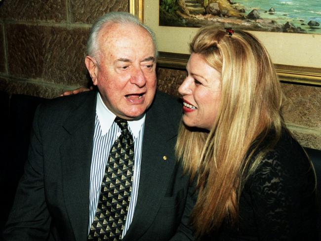 At a party with the late former Prime Minister Gough Whitlam in 1999.