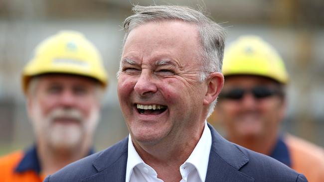 Opposition leader Anthony Albanese speaking at a press conference at the Tomago Aluminium Smelter in the Hunter Valley. Picture: Jane Dempster.