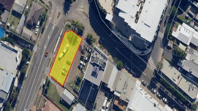 The vacant block is comprised of 15-17 Coral St (in yellow) and 19-21 Coral St (pictured here with cars parked on it). Picture: supplied