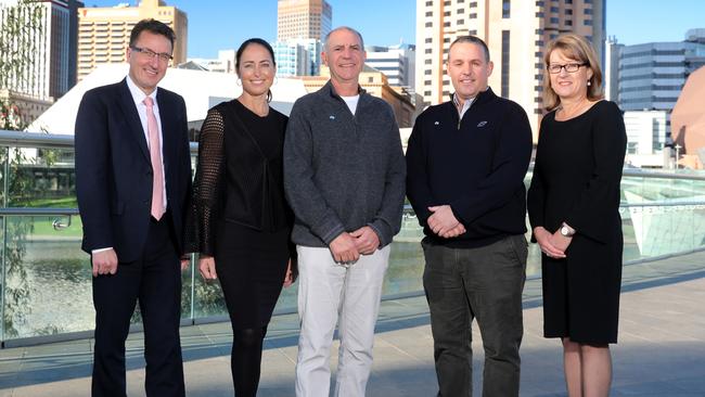 BDO SA Managing Partner Rudi Pieck, Brand SA CEO Karen Raffen, EnviroClad Australia founder Antonio Vallelonga and Ryan Vallelonga and Statewide Super  General Manager, Business Development Debbie Sterrey. (AAP Image/Dean Martin).