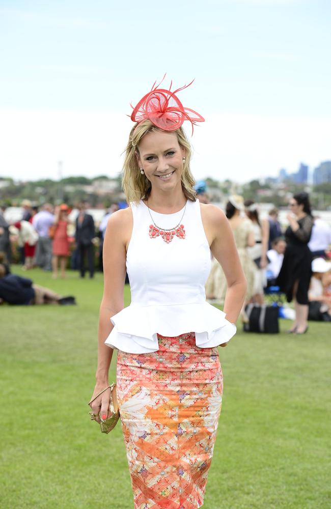 Angie Seeger all dressed up at Flemington Racecourse on Melbourne Cup Day 2014. Picture: Stephen Harman