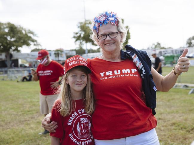 Maryanne Shintner and her granddaughter attend a rally for Donald Trump in Tampa, Florida, USA. Thursday, October 29th, 2020.