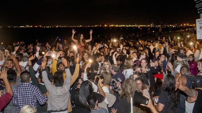 NYE revellers partying at St Kilda beach. Picture: David Geraghty