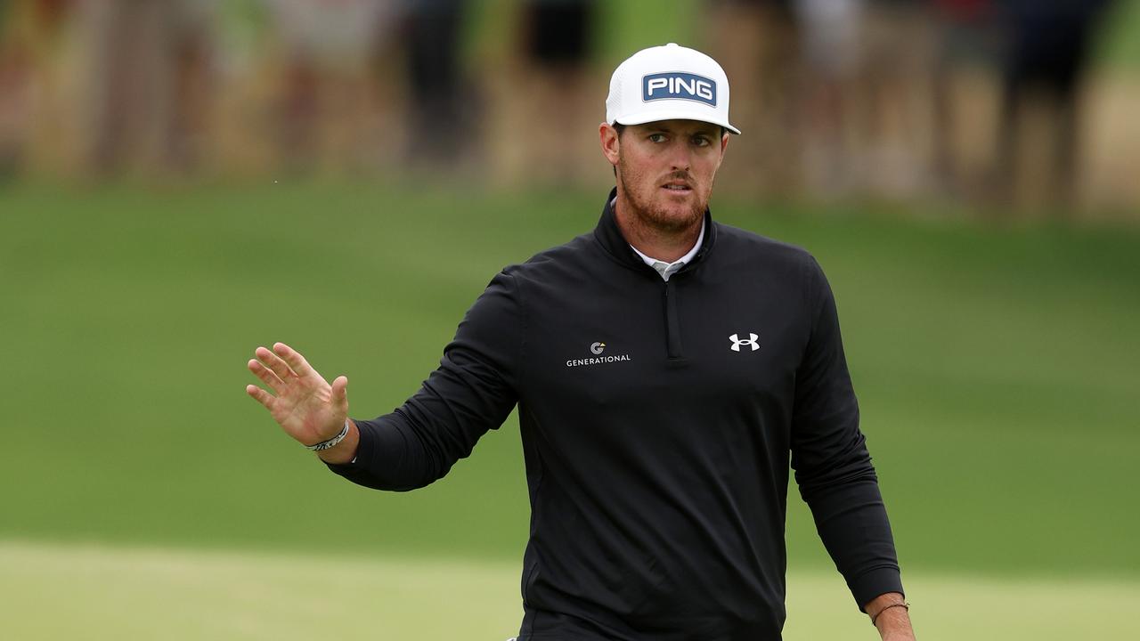 TULSA, OKLAHOMA - MAY 21: Mito Pereira of Chile and Will Zalatoris of the United States shake hands on the 18th green during the third round of the 2022 PGA Championship at Southern Hills Country Club on May 21, 2022 in Tulsa, Oklahoma. (Photo by Richard Heathcote/Getty Images)