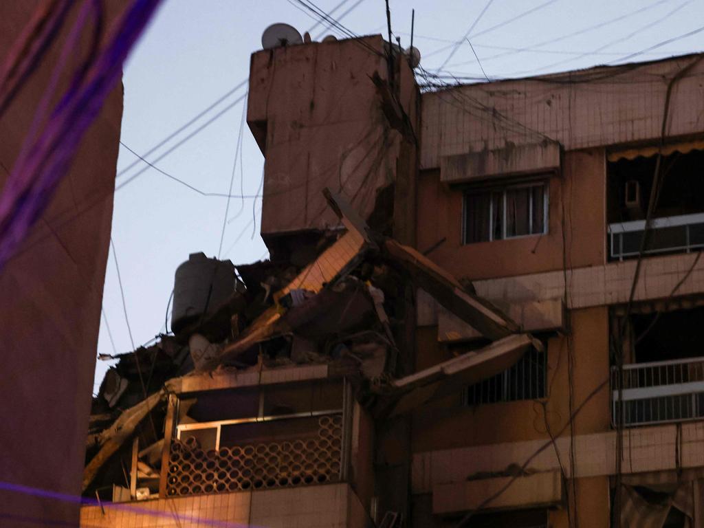 The top floors of a building which were destroyed in an Israeli military strike on Beirut's southern suburbs. Picture: AFP