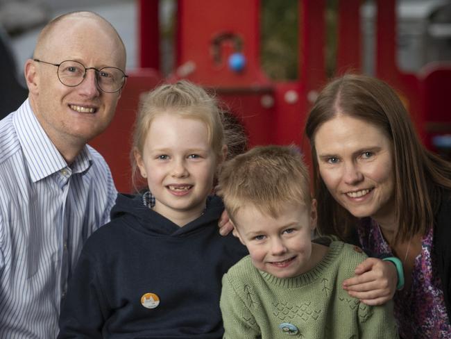 The farmers family. David, Adeline 6, Albert 4 and Jessica at West Hobart. Picture: Chris Kidd