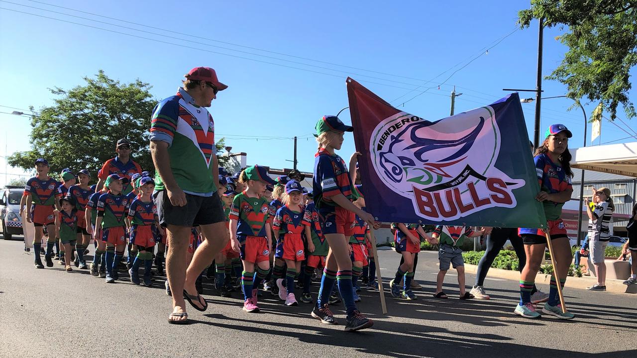 Benderoo Bulls in the Roma and District Junior Rugby League season opening parade.