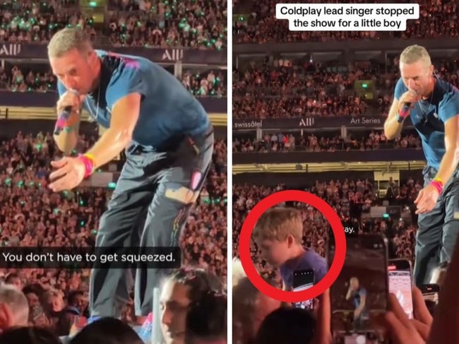 Coldplay pause Sydney concert after spotting boy crushed in crowd.