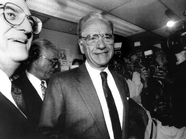 Rupert Murdoch enters the New York Post newsroom in 1993. Picture: Reuters