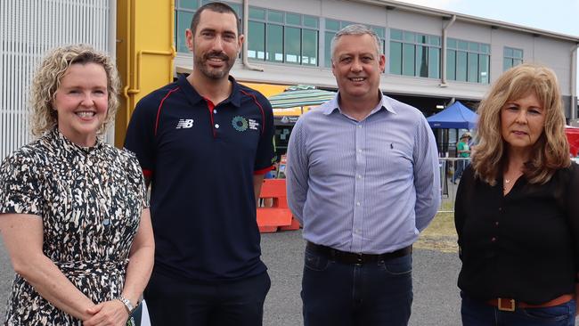 Kylie Porter of Greater Whitsunday Alliance, Harrup Park CEO Adrian Young and Greater Whitsundays Communities CEO Carol Norris joined RCOE CEO Steven Boxall to call for more bipartisan election commitments.