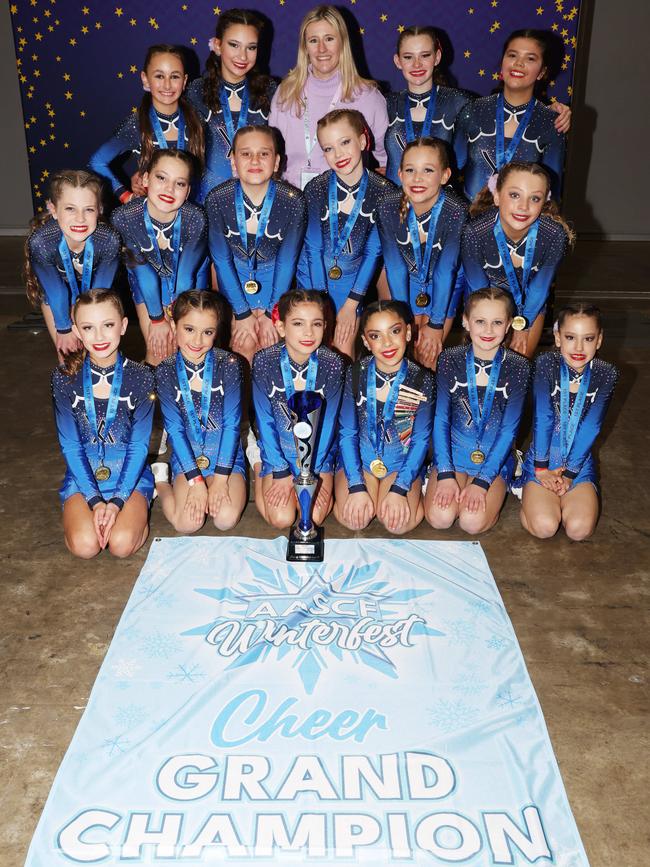 MELBOURNE, AUSTRALIA - JUNE 30 2024Atomic All Stars Shimmer Youth Level 2 Grand Champions attend the All Star Cheerleading Federation Winterfest competition held at the Melbourne Convention and Exhibition Centre.Picture: Brendan Beckett