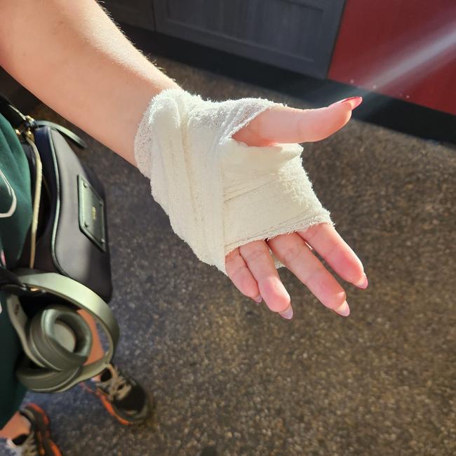 Nurse Rhiannon Bou injured her hand as she helped pull the driver from the cabin of the truck.