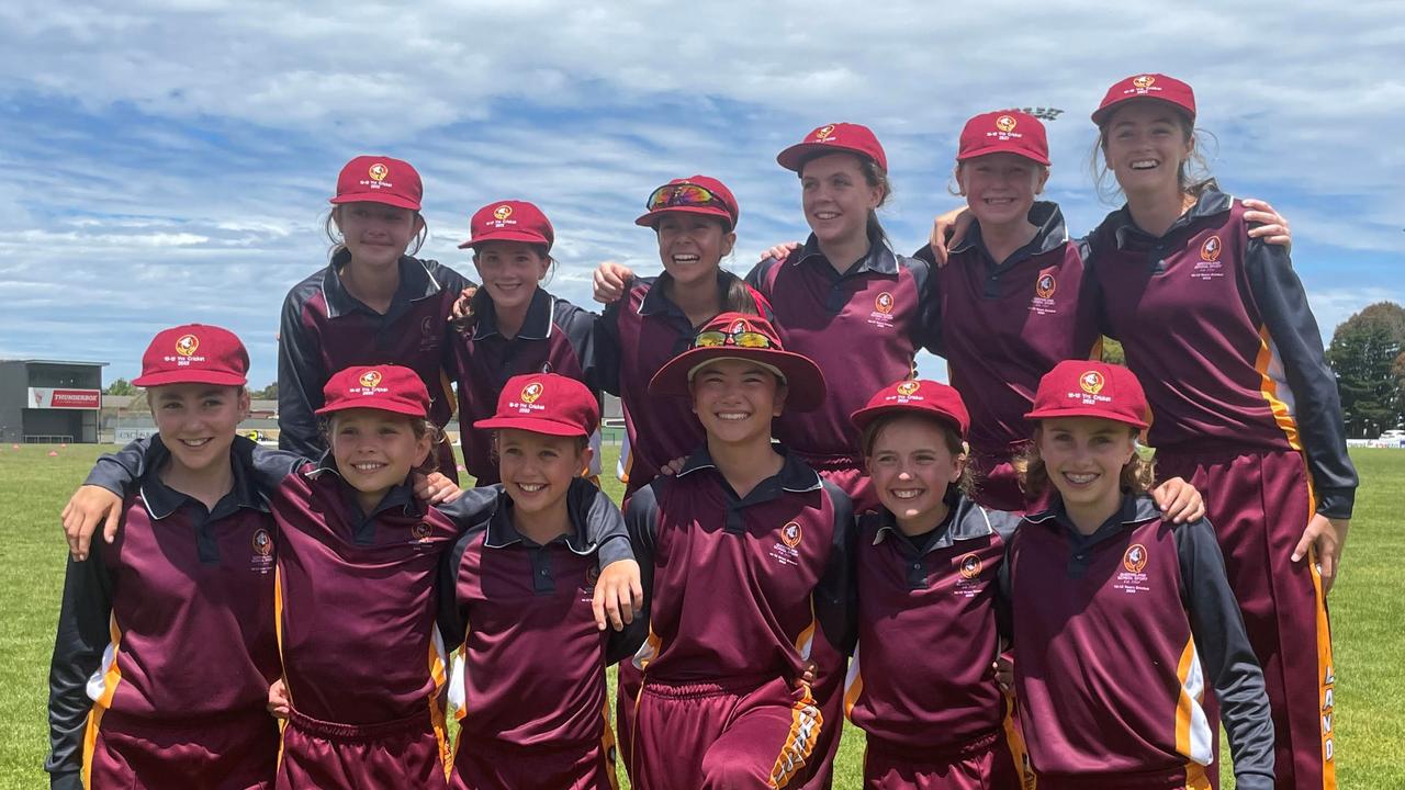 The winning Queensland team: Isabella Eisenmenger (back left), Amelia Kuhn, Sofia Velic, Annie O'Farrell, Lucinda Hillier, Amy Evison, Charlotte Rafton (front left), Lucy Logan, Georgia Black, Ayaka Stafford, Phoebe Howard, Jasmine Comerford. Picture: Shane Jones.