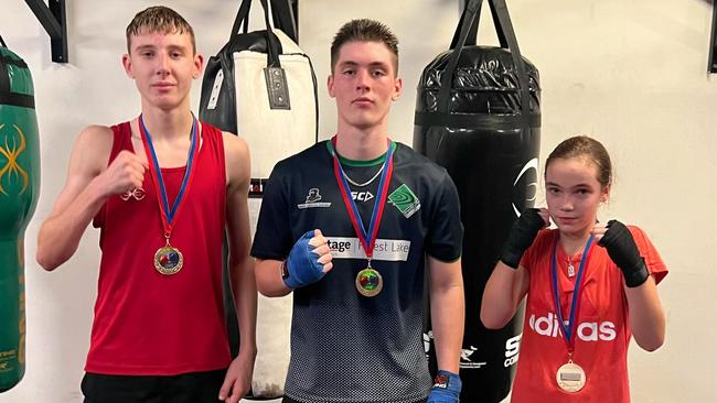 Warrior Boxing Gym young guns. Left to right: Oscar Black, Beau Jone and Sienna Pinnell.