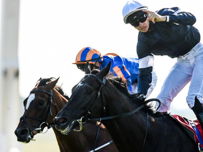 Latrobe (right), winning here the Irish Derby at the Curragh, is yet to be confirmed as a passenger bound for Melbourne. Picture: Getty Images