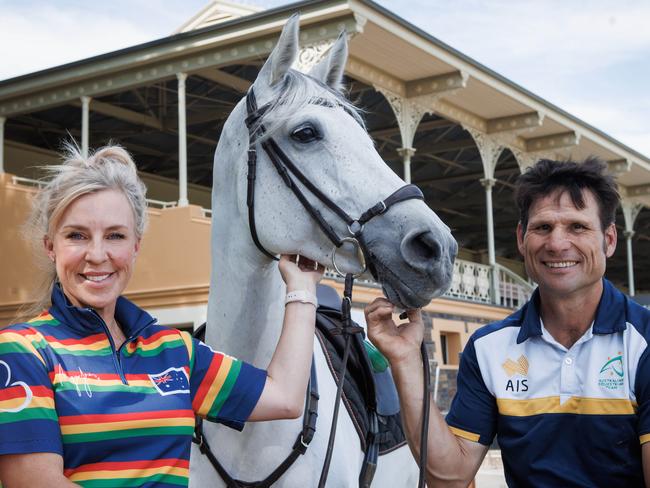 ADELAIDE, AUSTRALIA - NewsWire Photos 5, April, 2023: Olympic Equestrian champions Shane Rose and Megan Jones with Barina launching the Adelaide Equestrian Festival to be held in April. Picture: NCA NewsWire / Kelly Barnes