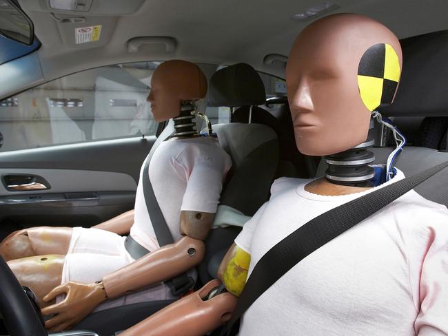 Test dummies ... frontal crashes are more common but side impacts are more deadly.