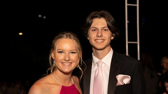 Avalon Innes and Edie Long at the year 12 St Hilda formal. Photo: Celeste Humphrey