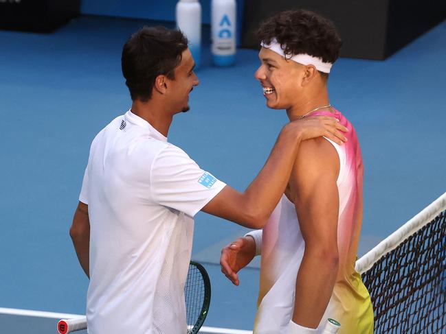 Ben Shelton (R) defeated Lorenzo Sonego on Wednesday. Picture: DAVID GRAY / AFP