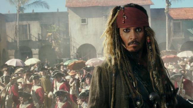 Jack Sparrow (Johnny Depp) in action during the new adventure movie.