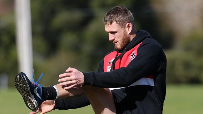 Tim Membrey kicks at goal at training. Pic: Michael Klein