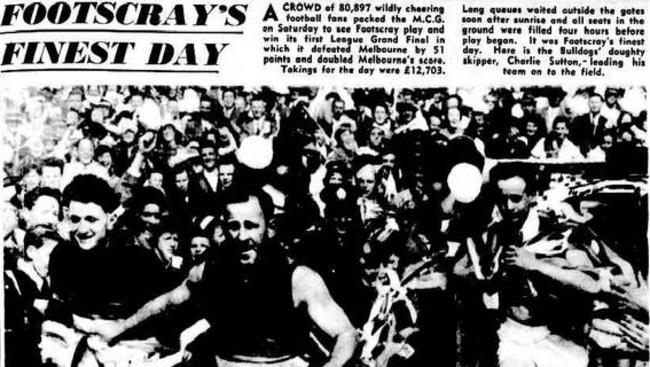 The Argus reporting on Footscray’s Grand Final win. Picture: HWt Library.