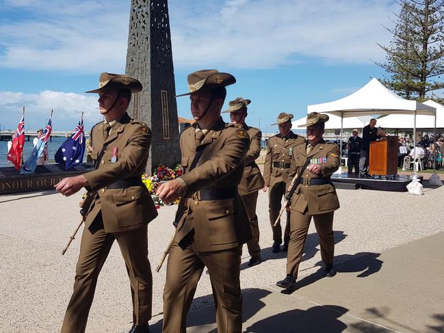 Redcliffe Memorial during Anzac Day morning service 2019. Picture: Erin Smith