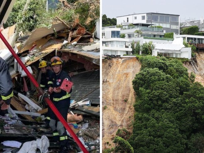 Aussie tourists were trapped inside a holiday house when it was dragged 15m down a cliff during a landslide