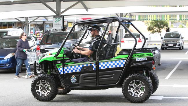 Police taking part in an operation at Pimpama Junction Shopping Centre. Picture: Mike Batterham.