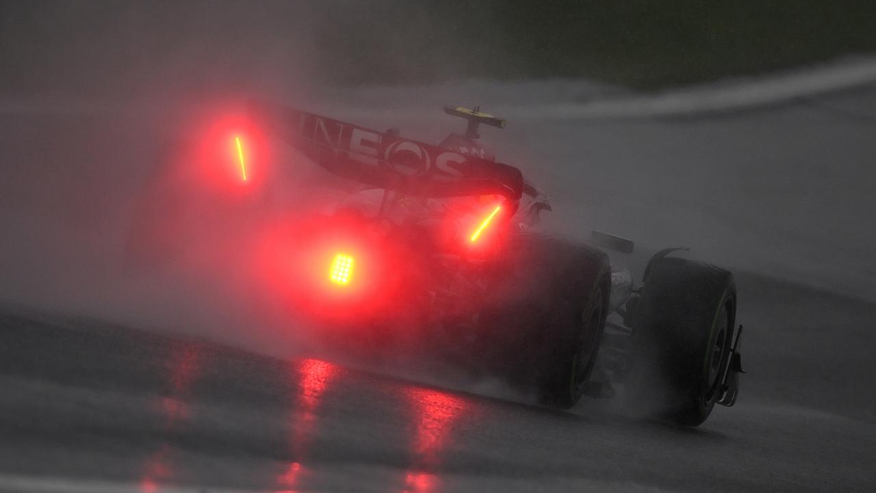 Lewis Hamilton’s Mercedes is barely visible in Sao Paulo. (Photo by Clive Mason/Getty Images)