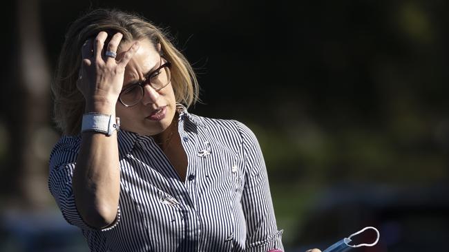 Democrat holdout Kyrsten Sinema on Capitol Hill in Washington on Wednesday after speaking to President Joe Biden the previous night. Picture: AFP