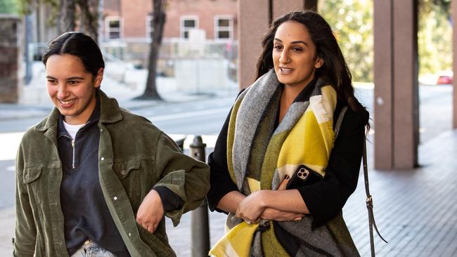 Larissa Takchi (right) with a supporter outside Parramatta Local Court. Picture: Monique Harmer