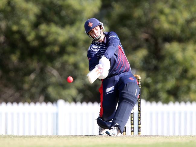 All Ballsports T20 Cup grand final at Golden Wheel Park/Southport Labrador Cricket Club. Mudgeerabe (blue). Lydon Gibbons. 25 September 2022 Arundel Picture by Richard Gosling