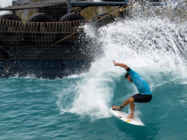 Italy's Leonardo Fioravanti competes during the World Surf League in Abu Dhabi on February 14, 2025. (Photo by FADEL SENNA / AFP)