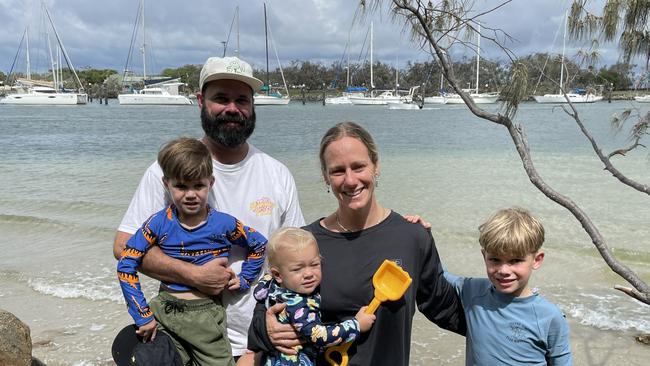 Bowie, Kurt Niesler, Rafa, Hayley Niesler, and Knox celebrating Christmas at Point Cartwright.