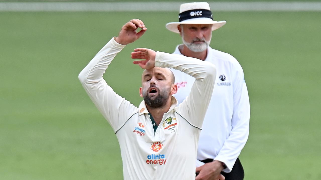 Nathan Lyon of Australia looks frustrated.