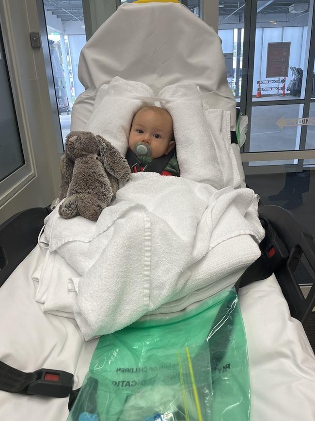 George van Essen arriving at North West Regional Hospital by ambulance prior to be flown to Melbourne for further treatment. Picture: Supplied