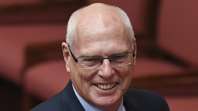 Liberal Senator Jim Molan reacts after being sworn in as Senator in the Senate chamber at Parliament House in Canberra, Monday, February 5, 2018. (AAP Image/Lukas Coch) NO ARCHIVING