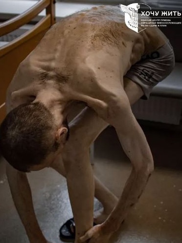 He appears severely frail and malnourished after spending two years in captivity. Picture: The Coordination Headquarters for the Treatment of Prisoners of War