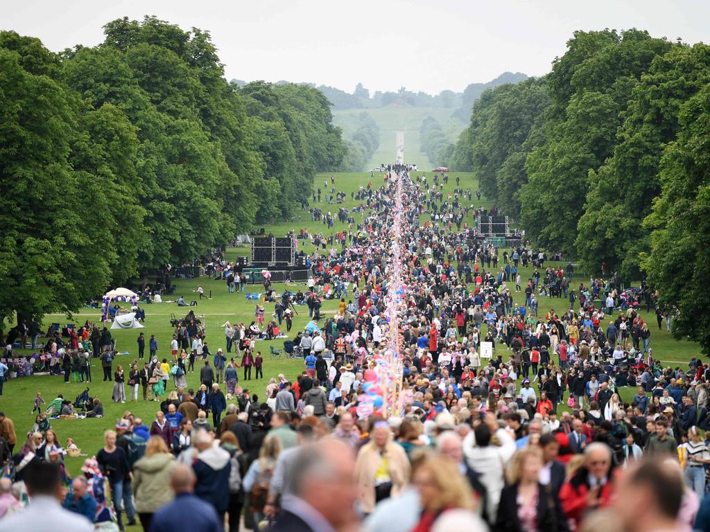 People gather for the Big Jubilee Lunch on The Long Walk in Windsor. Picture: AFP